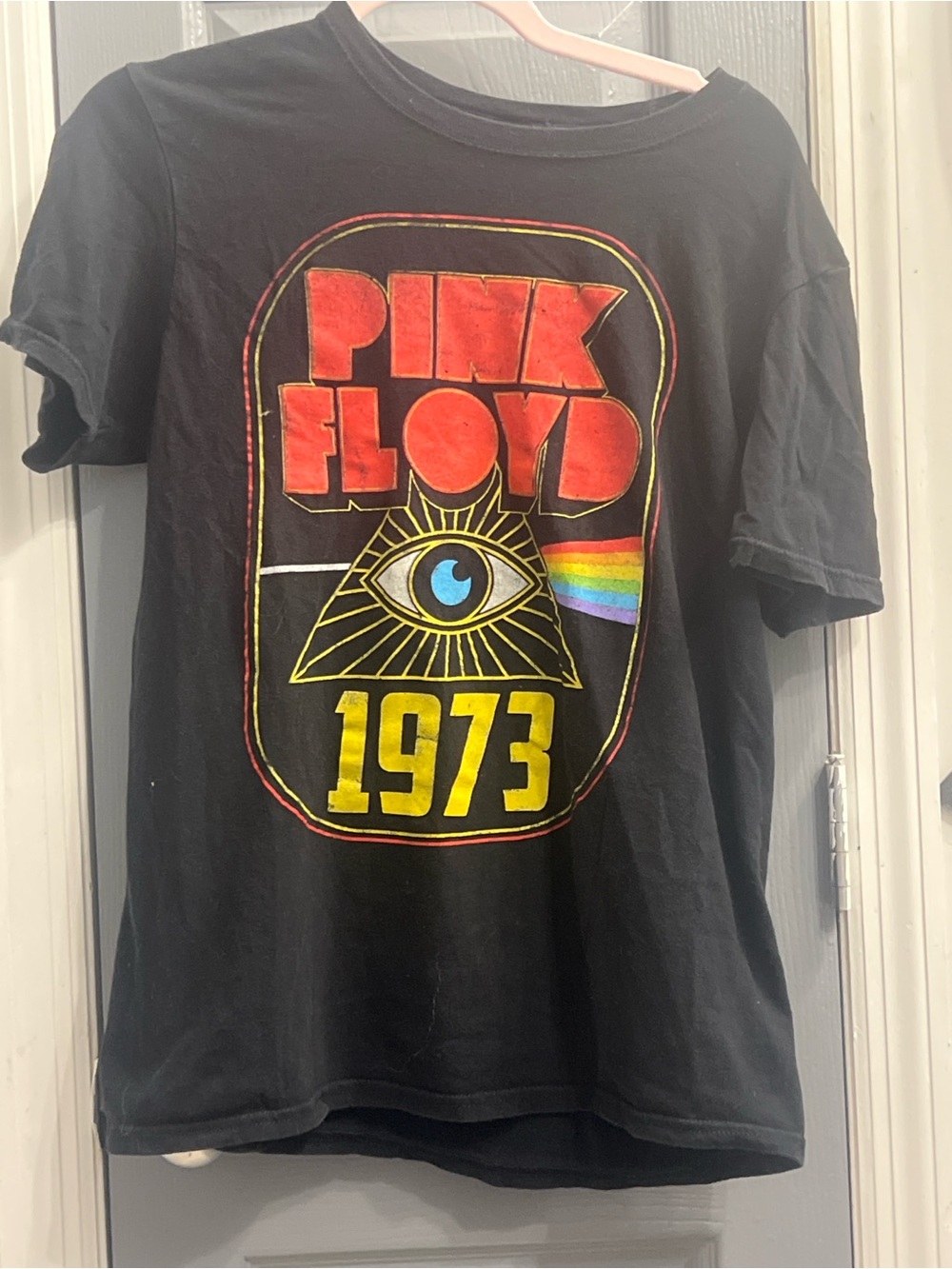 Pink Floyd Black Tee with Red Logo and Yellow 1973 Graphic